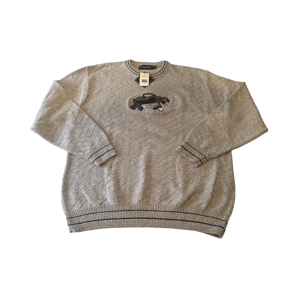 Carmel Golfwear Mens Vintage 90s Cotton Knit Sweater Gray Golf Bag Embroidered L